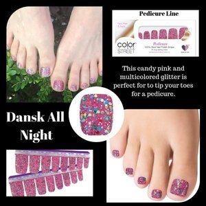 Color Street Dansk All Night (pink glitter) Pedicure Nail Strips